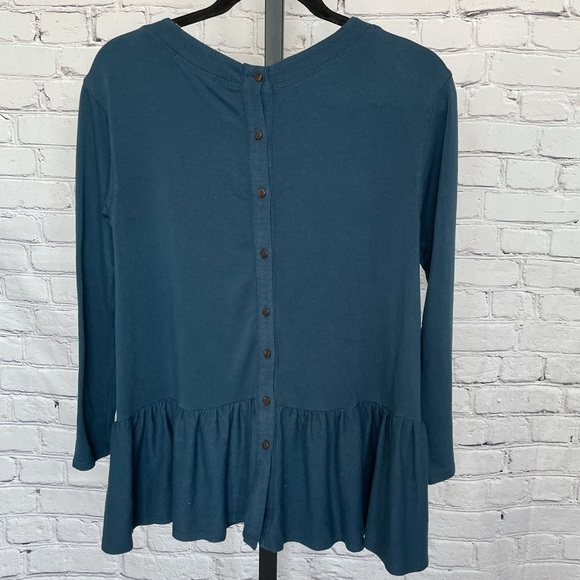 Altar'd State Blue Peplum Long Sleeve Button Back - Picture 2 of 4